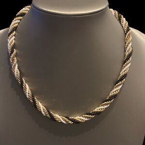 Elegant ALFRED SUNG Gold, White and Black Twisted Bead Necklace